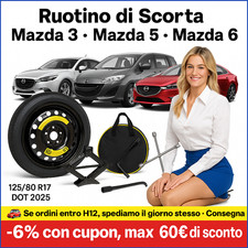 Ruotino di Scorta da 17 Pollici 5 Fori per Mazda 3 5 6 Cric Chiave Sacca dot2025