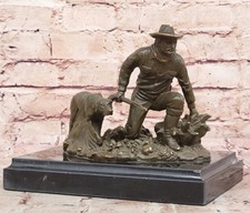 Scultura In Bronzo Di Cowboy E Cane Di M.Lopez Arte Rustica A Fusione Calda