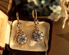 Orecchini a Monachella Dorato Antico Floreale Zirconia Cubica Bianco Retrò Belle