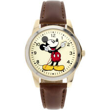Orologio Disney classico Topolino lancette puntate cinturino marrone nuovo con scatola