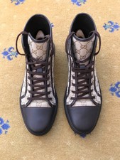 Gucci scarpe da ginnastica sneakers alte tela monogramma marrone uomo UK 12 US 13 EU 46