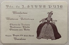 Biglietto Pubblicitario J. Serra Puig bambole artistiche giochi Barcellona T16