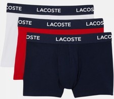 Lacoste Confezione 3 Mutande Cotone Elasticizzato Comodo Tronchetto Bianco Rosso Blu Scuro