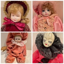 Lotto Bambole vintage bisquit e Pierrot Legno cartapesta