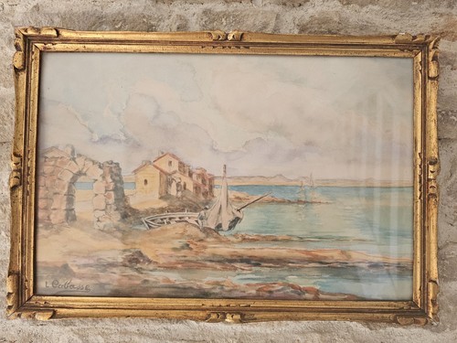 Ancien tableau aquarelle sur - ancien,
