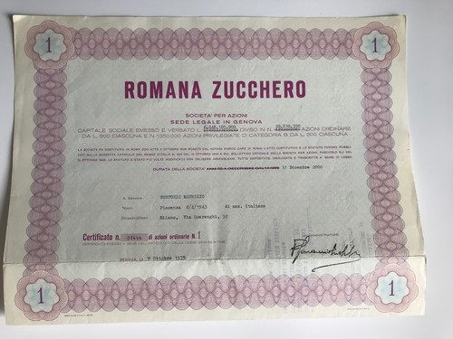 Certificato azionario romana - certificato,