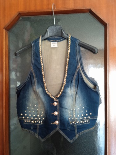 Gilet blu jeans con borchie - gilet,