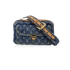 Autentica borsa Louis Vuitton blu chiaro denim monogramma vita cintura
