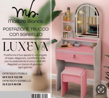 Toilette  Trucco Rosa Sgabello Moderno Specchio Con Luce Led Touch 3 Colori