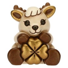 THUN Renna Robin con quadrifoglio portafortuna in ceramica, media