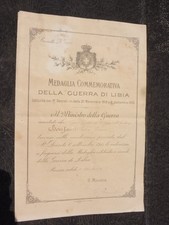 DIPLOMA DELLA MEDAGLIA GUERRA DI LIBIA CAPORALE ZAPPATORE 79° REGG FANTERIA 1914