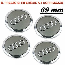 4 tappi audi 69mm coprimozzo cerchi lega a3 a4 a5 a6 rs3 q5 q7 s4 grigio borchie