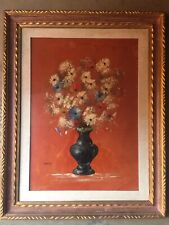 MARCELLO GAMURRO OLIO SU MASONITE VASO CON FIORI CON AUTENTICA FIRENZE 1972