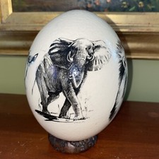 African Wild Life Hand Painted Ostrich Egg 7”