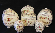 SET 5 Pz CONTENITORI CERAMICA SALE - PEPE- ZUCCHERO - CAFFE - VINTAGE  ANNI 70