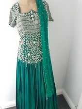 Ladies Emerald Green Diamonte Wedding Dress Gown English Indian Pakistani 