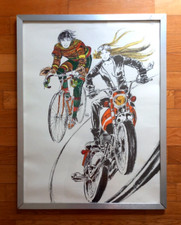 GUIDO CREPAX rara stampa vintage poster ragazze moto bicicletta 50x65 a colori