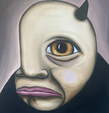 Street art graffiti dipinto ad olio originale dell'artista og Teoria. Sospira come il mio cane