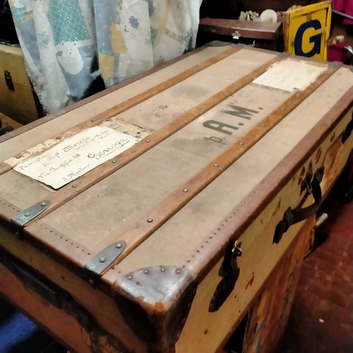 Baule legno tela cuoio vintage - legno,