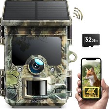 WOLFANG Telecamera Solare per Fauna Selvatica 4K 30fps, WiFi Bluetooth Trail Camera con 120° Ni