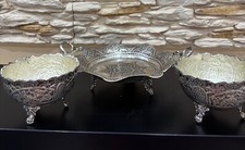 Set di 3 ciotole persiane Esfahan Ghhalam Zani - incise a mano, placcate in argento