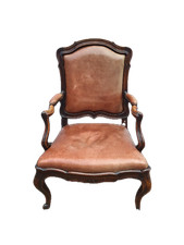 Antica poltrona in noce e cuoio epoca XVIII secolo Piemonte