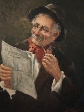 Dipinto firmato A. Brando "Lettore del Gazzettino" dimensioni 50 x 70 cm 70 cm