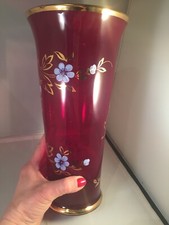 VASO DA FIORI DI VETRO ROSSO DIPINTO A MANO MVM MONACO alto 30 cm.