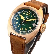 Orologi Uomo Military Pilot 36mm Doppio AR Verde Zaffiro Bronzo NH35A Movimento