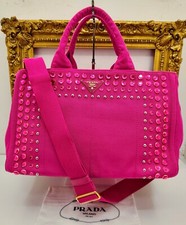 PRADA TOTE BAG SHOPPING CANAPA Tela Denim Rosa con Zirconi