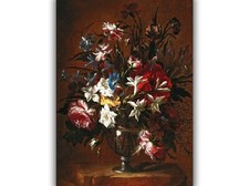 Garofani e altri fiori di J. Stampa su tela B. Monoyer Giclée, multitaglia