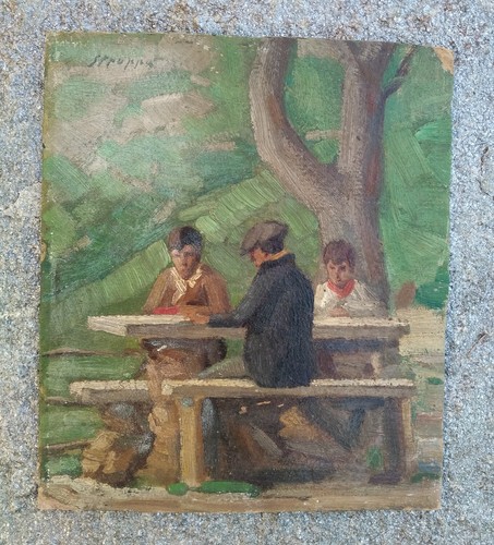 Dipinto antico olio - su, cartone
