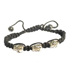 Bracciale con teschi da uomo in acciaio inox braccialetto corda regolabile nero