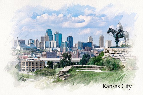Kansas city watercolor canvas - city,