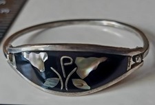 Bracciale Messicano Argento Bracciale Nero Fillagree Madreperla Abalone + Sacchetto 