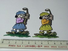 2 PZ TOPPE PATCH APPLICAZIONE BIMBA GOLFISTA 3 X 6 cm ricamata termoadesiva