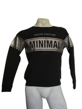 SISLEY MINIMAL Felpa Girocollo Unisex Nero Sweater Maglia Maglione Shiny Tg S