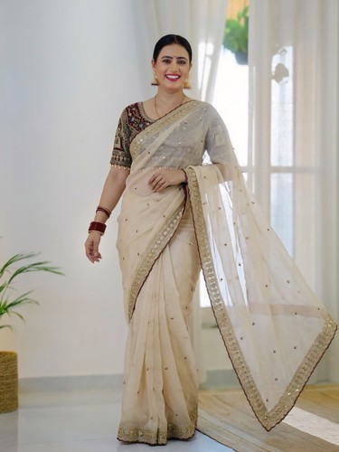 Off white saree organza - saree, in