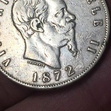 5 LIRE 1872 MILANO M REGNO D'ITALIA VITTORIO EMANUELE II  ARGENTO '900