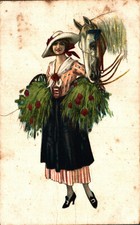 BIANCHI - Art Deco - "Donnina", Pretty Lady - Cavallo, Horse - Scritta - HL081