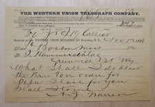 1886 Antico Documento, Western Union Telegrafo Co 195 Broadway Ny. Firmato 5