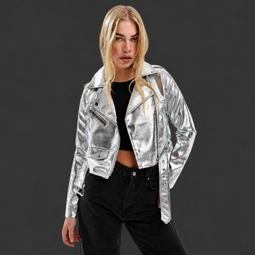 Giacca biker donna argento