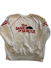 Mens SUNBELT Beige Vintage 50/50 USA Made The Bank Of Seattle Sweatshirt Sz S