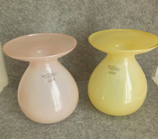 2 Art Glass Vases Vintage IKEA Barbro Wesslander Pia Amsell - Rose And Yellow