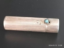 VINTAGE PORTA ROSSETTO ARGENTO 800 CON PIETRA AZZURRA GIOIELLO IDEA REGALO