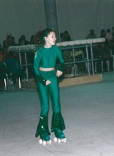 Body verde Anni 70 con fascia capelli, vita e copripattini Taglia 38/40