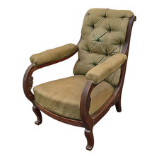 Antica Poltrona Impero Mogano Intagliato Tappezzeria Originale Epoca 800 Salotto