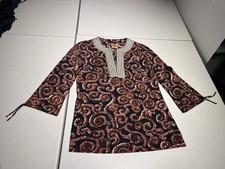 Tory Burch Top donna piccola tunica camicia seta cotone boho tribale hippie casual