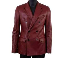 Elegante Cappotto Marrone Uomo Pelle di Pecora Blazer Morbido Doppiopetto Bottone