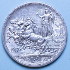 VITTORIO EMANUELE III 2 LIRE 1917 QUADRIGA BRIOSA SPL ARGENTO SILVER COIN RARO